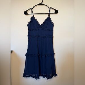 NWOT Darling Navy Blue Slip Dress with Ruffle Trim